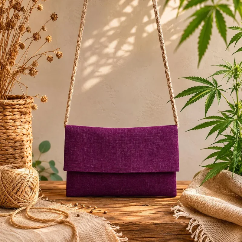 Sac moyen à bandoulière en chanvre violet