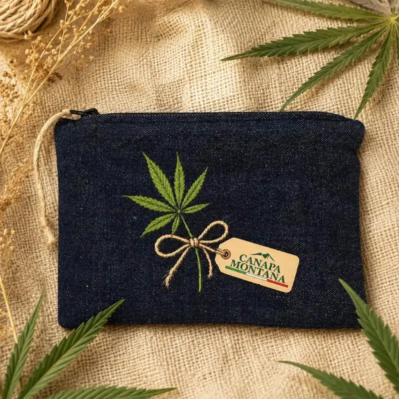 Pochette porte-objets en tissu denim et chanvre